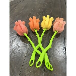 Vintage  Rose Flower  Dish Wand Sponge‎ Petals Brush Cleaner